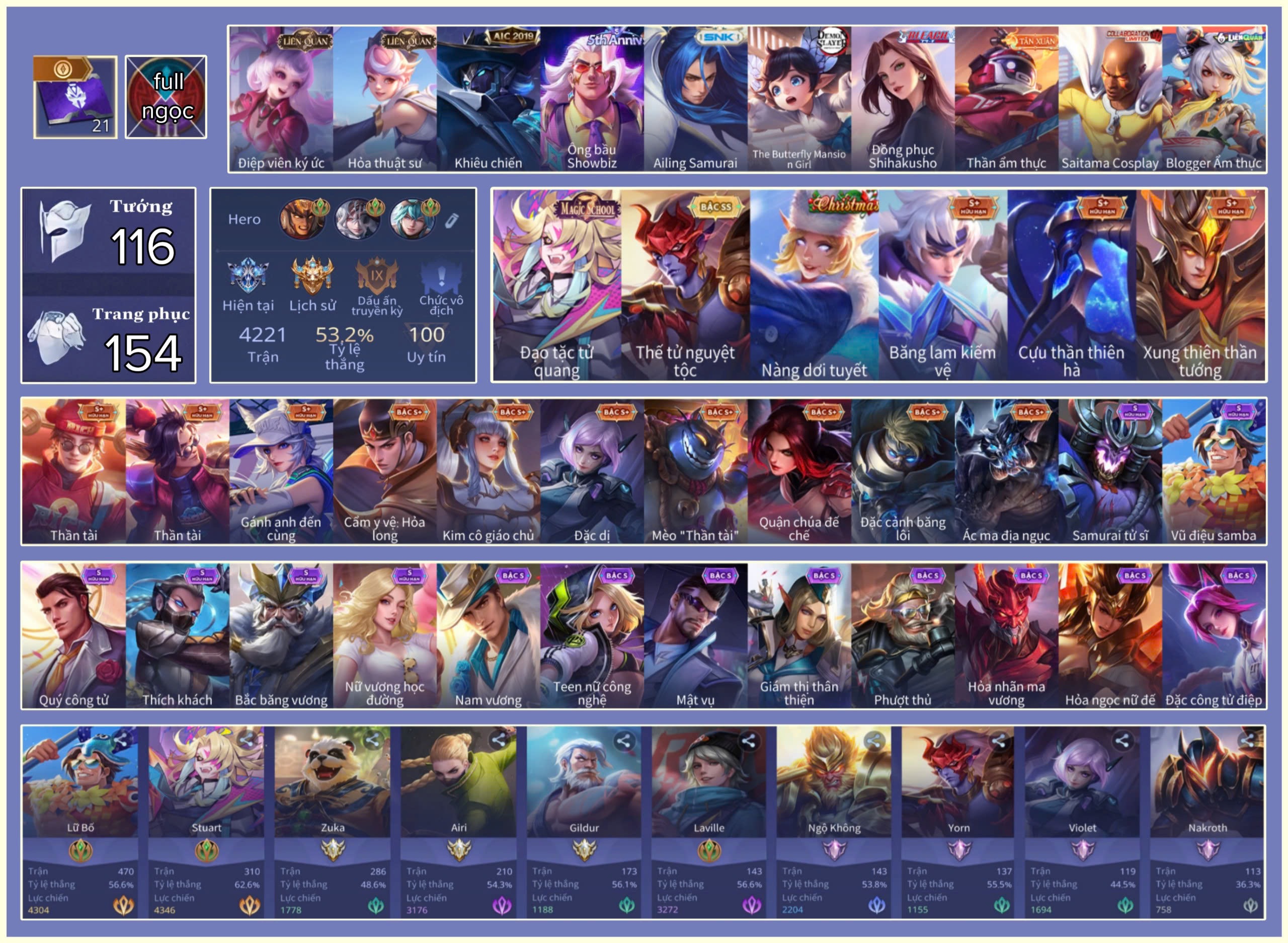 Account Liên Quân Cao Thủ 5 sao - Shop chonkhonghoi uy tín